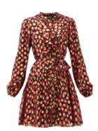 Matchesfashion.com Saloni - Tilly Floral-print Polka-dot Jacquard Dress - Womens - Black Red