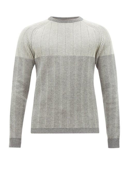 Matchesfashion.com Falke Ess - Striped Ribbed Virgin Wool Blend Sweater - Mens - Grey