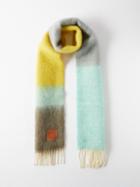 Loewe - Anagram-patch Striped Mohair-blend Scarf - Womens - Grey Multi