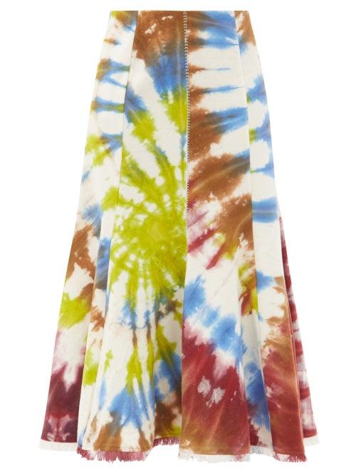 Matchesfashion.com Gabriela Hearst - Amy Fringed Tie-dye Recycled-cashmere Midi Skirt - Womens - Green Multi