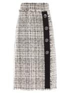 Matchesfashion.com Dolce & Gabbana - High-rise Wool-tweed Midi Skirt - Womens - White Black