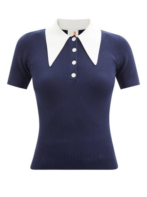 Joostricot - Spearpoint-collar Lyocell-blend Polo Shirt - Womens - Navy