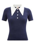 Joostricot - Spearpoint-collar Lyocell-blend Polo Shirt - Womens - Navy
