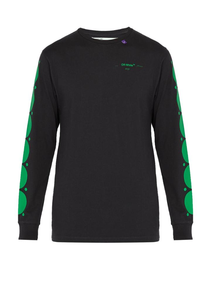 Off-white Dot-print Long-sleeved Cotton T-shirt