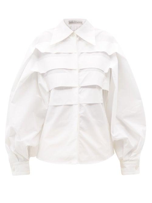 Ladies Rtw Palmer//harding - Grand Gestures Pleated Cotton-poplin Shirt - Womens - White