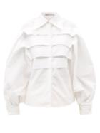 Ladies Rtw Palmer//harding - Grand Gestures Pleated Cotton-poplin Shirt - Womens - White