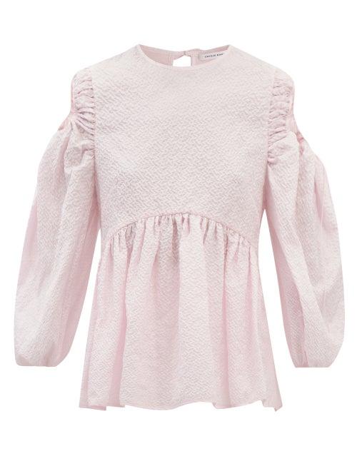 Cecilie Bahnsen - Janis Peplum-hem Frost-cloqu Top - Womens - Light Pink
