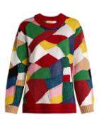 Matchesfashion.com Burberry - Patchwork Cashmere And Wool Blend Sweater - Womens - Red