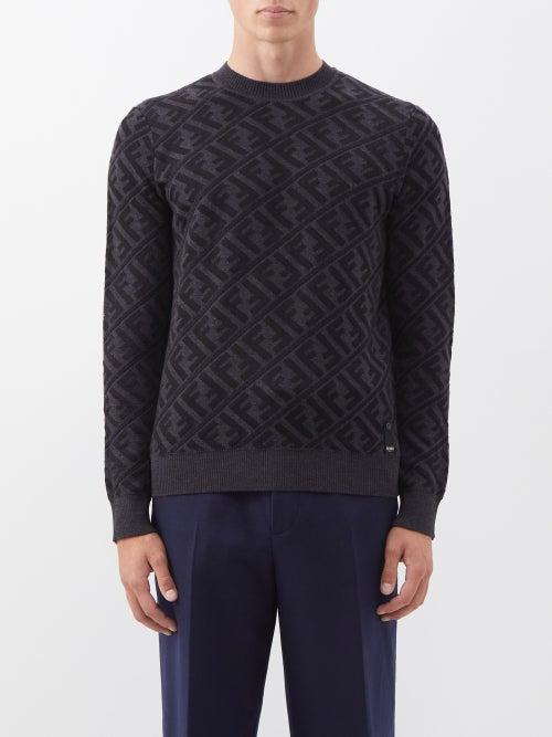 Fendi - Ff-jacquard Wool-blend Sweater - Mens - Grey Black