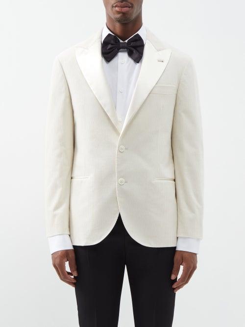 Brunello Cucinelli - Satin Lapel Cotton-corduroy Tuxedo Jacket - Mens - White