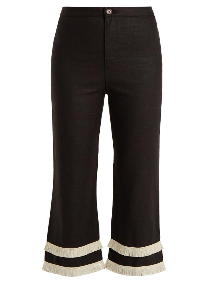 Staud Cassie Raffia-trimmed Linen-blend Trousers