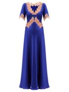 Matchesfashion.com Issimo X Loretta Caponi - Lace-trimmed Silk-charmeuse Dress - Womens - Navy