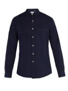 Matchesfashion.com Thorsun - Seersucker Cotton Long Sleeve Shirt - Mens - Navy