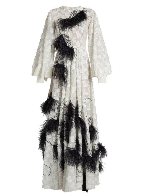 Matchesfashion.com Roksanda - Audra Feather Embellished Fil Coup Gown - Womens - White Black