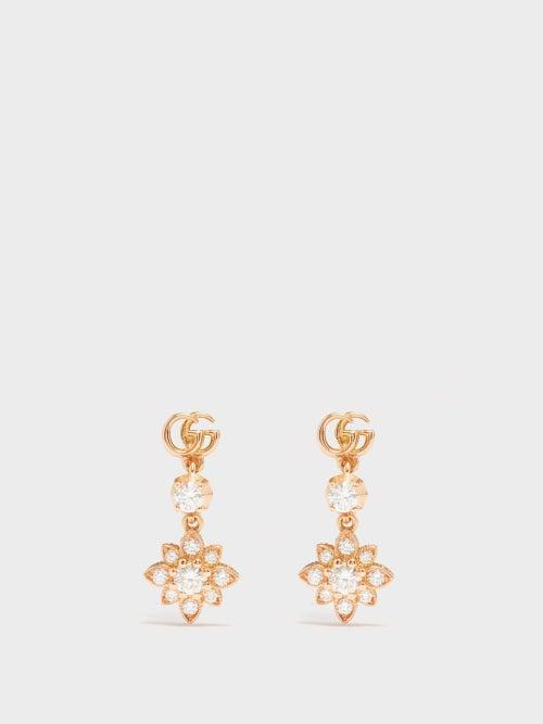 Gucci - Flora Diamond & 18kt Rose Gold Earrings - Womens - Rose Gold