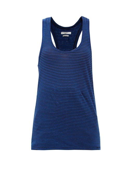 Matchesfashion.com Isabel Marant Toile - Avien Striped Scoop-neck Cotton-linen Tank Top - Womens - Blue