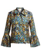 Matchesfashion.com La Doublej - Happy Wrist Confetti Blu Print Silk Blouse - Womens - Blue Print