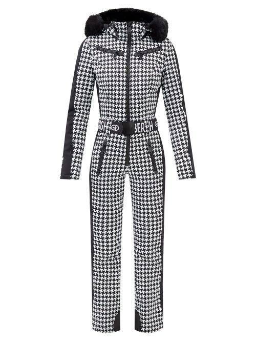 Goldbergh - France Faux Fur-trim Houndstooth Ski Suit - Womens - White Black