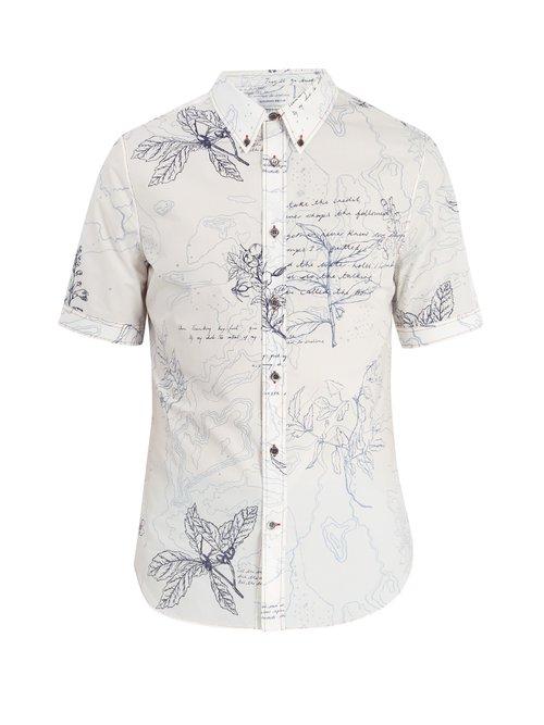 Matchesfashion.com Alexander Mcqueen - Leaf Print Short Sleeved Cotton Shirt - Mens - White Multi