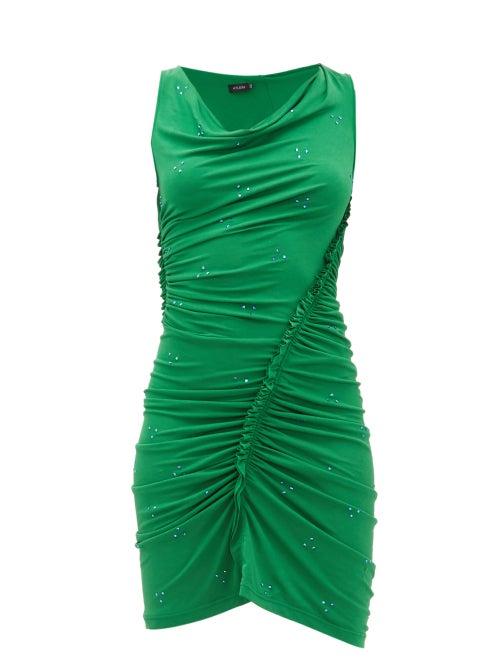 Matchesfashion.com Atlein - Ruched Crystal Embellished Crepe Dress - Womens - Green