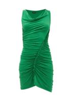 Matchesfashion.com Atlein - Ruched Crystal Embellished Crepe Dress - Womens - Green