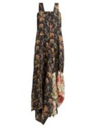 Matchesfashion.com By Walid - Manal Floral Print Raw Silk Midi Dress - Womens - Black Multi