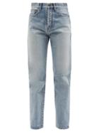Ladies Rtw Saint Laurent - Distressed High-rise Slim-leg Jeans - Womens - Light Denim