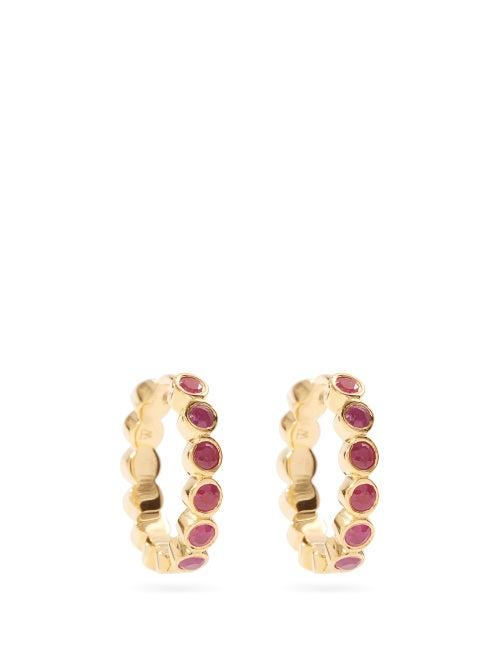 Matchesfashion.com Theodora Warre - Ruby & Gold-plated Sterling-silver Hoop Earrings - Womens - Red Gold