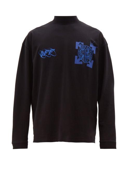 Matchesfashion.com Off-white - Wizard And Cat Long Sleeved Cotton T Shirt - Mens - Black Multi
