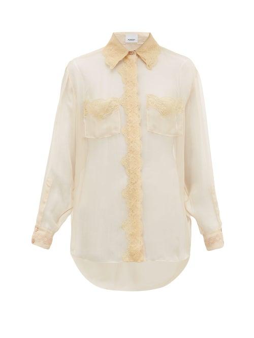 Matchesfashion.com Burberry - Shelly Lace Trimmed Mulberry Silk Chiffon Blouse - Womens - Light Pink