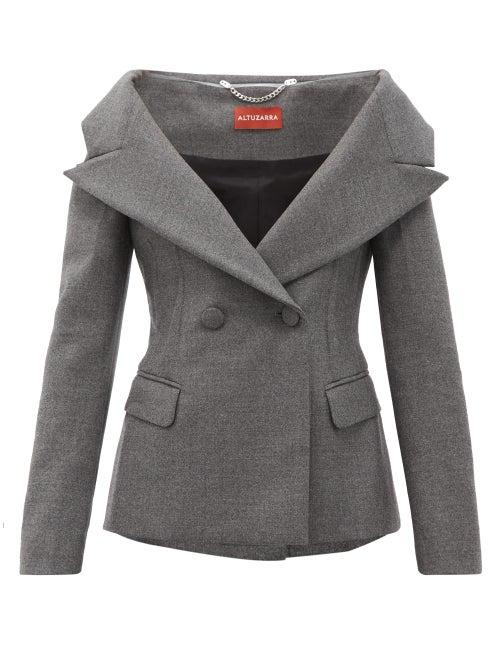 Matchesfashion.com Altuzarra - Darlene Off-the-shoulder Wool-blend Jacket - Womens - Grey