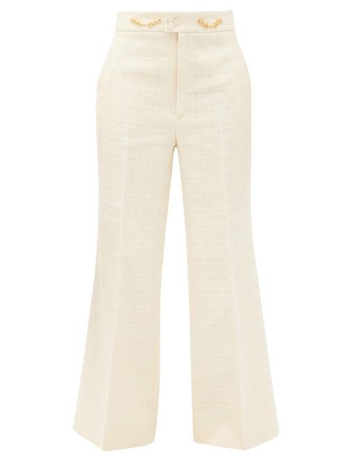 Matchesfashion.com Gucci - Flared High-rise Cotton-blend Tweed Trousers - Womens - Ivory