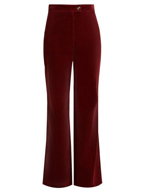 Matchesfashion.com Alexachung - High Rise Wide Leg Cotton Corduroy Trousers - Womens - Burgundy