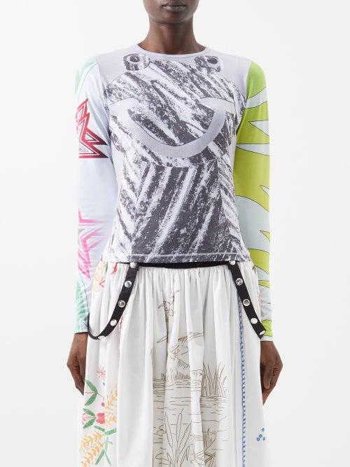 Chopova Lowena - Happy Frog-print Jersey Long-sleeved Top - Womens - White Multi