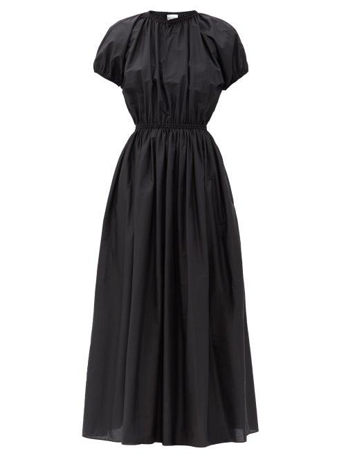 Matchesfashion.com Matteau - Gathered Cotton-poplin Maxi Dress - Womens - Black