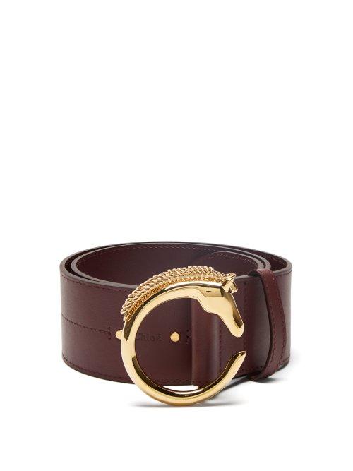 Matchesfashion.com Chlo - Monogram Horse Buckle Leather Belt - Womens - Burgundy