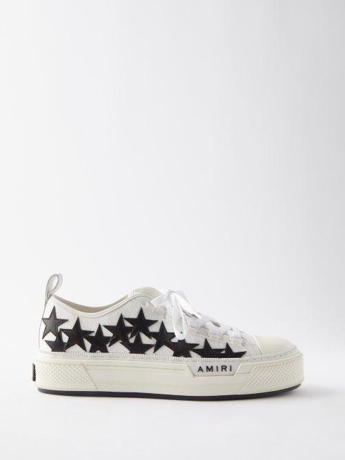 Amiri - Stars Court Leather-appliqu Canvas Trainers - Mens - White Black