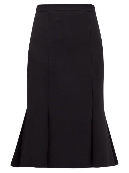 Matchesfashion.com Alexander Mcqueen - Pleated-hem Wool-blend Crepe Skirt - Womens - Black