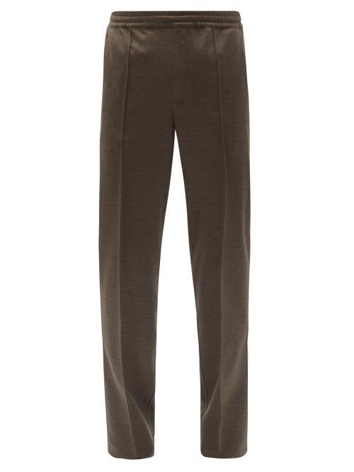 Matchesfashion.com Brioni - Pintucked Silk-blend Hopsack Trousers - Mens - Brown