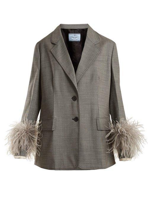 Matchesfashion.com Prada - Feather Cuff Tailored Suit Jacket - Womens - Grey
