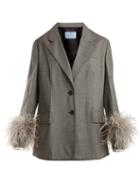 Matchesfashion.com Prada - Feather Cuff Tailored Suit Jacket - Womens - Grey