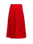 Matchesfashion.com Valentino - Pleated Cotton Blend Wrap Skirt - Womens - Red
