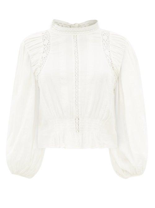 Isabel Marant Toile - Jassie Lace-trimmed Pleated-cotton Blouse - Womens - White