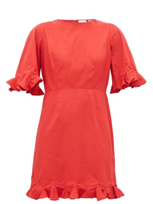 Matchesfashion.com Rhode - Hailey Ruffled Cotton Voile Mini Dress - Womens - Red