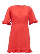 Matchesfashion.com Rhode - Hailey Ruffled Cotton Voile Mini Dress - Womens - Red