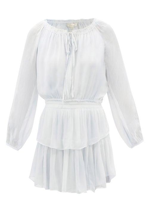 Loveshackfancy - Gathered Long-sleeved Sun Dress - Womens - Light Blue