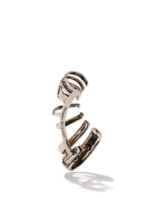 Alexander Mcqueen - Floral-engraved Multi-hoop Left Ear Cuff - Womens - Silver