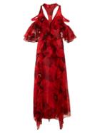 Matchesfashion.com Alexander Mcqueen - Poppy Print Ruffled Gown - Womens - Red Print