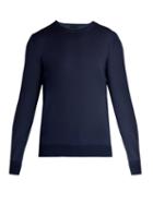 Matchesfashion.com Bottega Veneta - Intrecciato Trim Wool Sweater - Mens - Navy