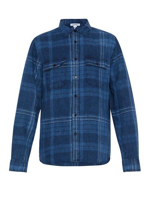 Matchesfashion.com Frame - Checked Slubbed Linen Shirt - Mens - Blue Multi